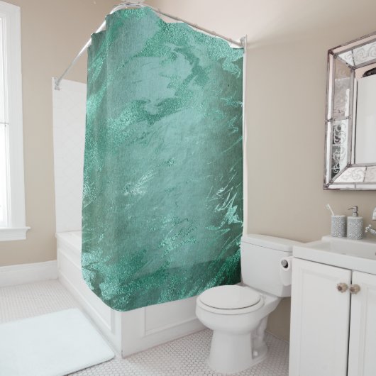 Molten Jade | Emerald Green Luxury Marble Douchegordijn (In situ)