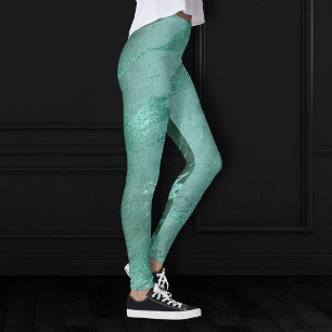 Molten Jade   Emerald Green Luxury Marble Leggings