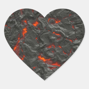 Molten lava vulcano zwart en rood hart sticker