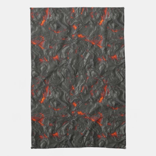 Molten lava vulcano zwart en rood theedoek (Verticaal)
