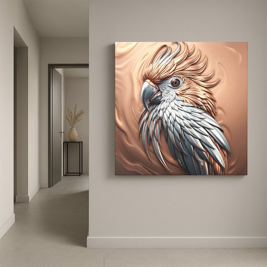 Molten Metallic Copper Gold Silver Cockatoo Parrot Canvas Afdruk