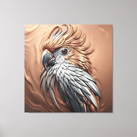 Molten Metallic Copper Gold Silver Cockatoo Parrot Canvas Afdruk (Voorkant)