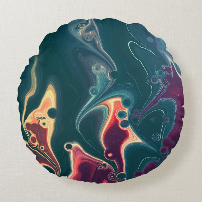 Molten Waves in Midnight Motion Rond Kussen (Voorkant)