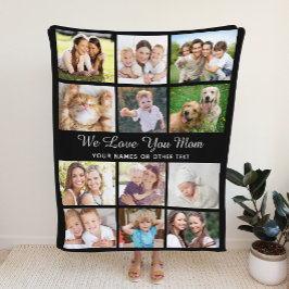 Mom 12 Foto Collage Zwart Fleece Deken