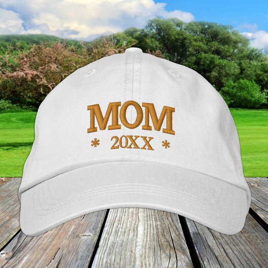 MOM 20XX geborduurd honkbalgoud/wit pet