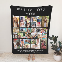 Mom 30 Photo Collage Zwart Fleece Deken