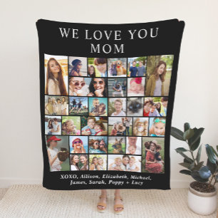 Mom 30 Photo Collage Zwart Fleece Deken