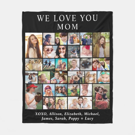 Mom 30 Photo Collage Zwart Fleece Deken (Voorkant)