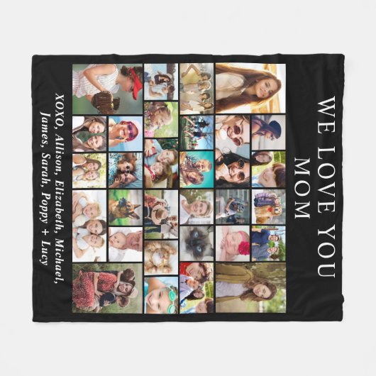 Mom 30 Photo Collage Zwart Fleece Deken (Voorkant (Horizontaal))