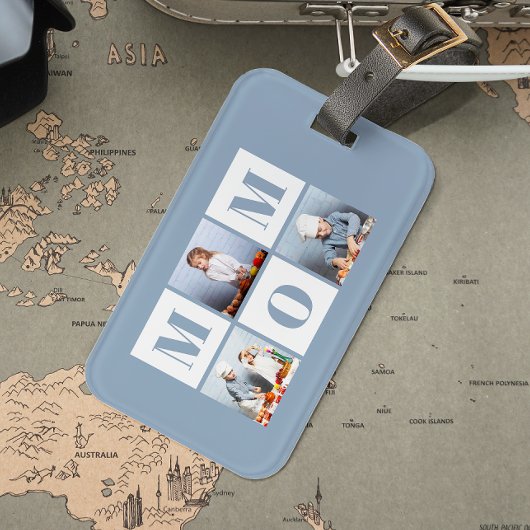 Mom 3 Photo Collage Dusty Blue Bagagelabel