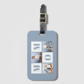 Mom 3 Photo Collage Dusty Blue Bagagelabel (Voorkant (verticaal))