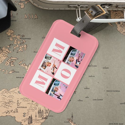 Mom 3 Photo Collage Pink Luggage Tag Bagagelabel
