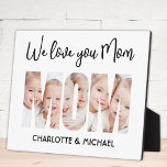 Mom 3 Photos Cutout Letters Fotoplaat<br><div class="desc">Your Mom will be delighted with this charming keepsake photo plaque featuring the word MOM as photo cutouts. 
It is easily customizable with your photos and names. Makes a wonderful gift for Mother's Day or her birthday.</div>