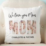 Mom 3 Photos Cutout Letters Kussen<br><div class="desc">Your Mom will be delighted with this charming keepsake photo throw pillow featuring the word MOM as photo cutouts. 
It is easily customizable with your photos and names. Makes a wonderful gift for Mother's Day or her birthday.</div>