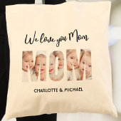 Mom 3 Photos Cutout Letters Tote Bag