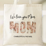 Mom 3 Photos Cutout Letters Tote Bag<br><div class="desc">Your Mom will be delighted with this charming keepsake photo tote bag featuring the word MOM as photo cutouts. 
It is easily customizable with your photos and names. Makes a wonderful gift for Mother's Day or her birthday.</div>