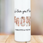 Mom 3 Photos Cutout Letters Waterfles<br><div class="desc">Your Mom will be delighted with this charming keepsake photo water bottle featuring the word MOM as photo cutouts. 
It is easily customizable with your photos and names. Makes a wonderful gift for Mother's Day or her birthday.</div>