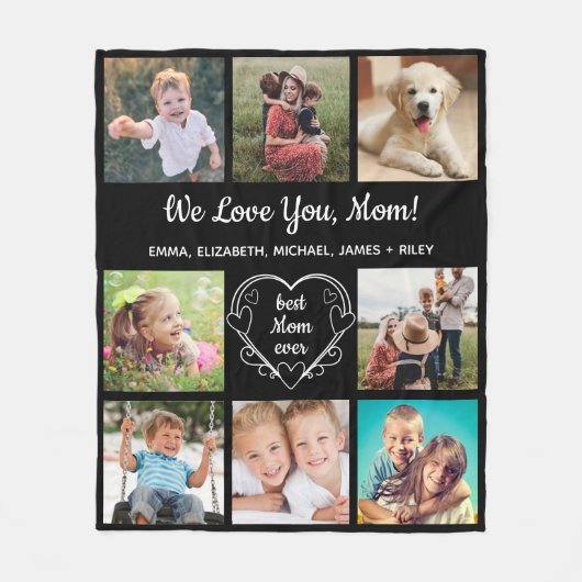 Mom 8 Photo Collage Zwart Fleece Deken (Voorkant)