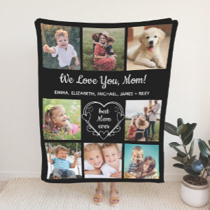 Mom 8 Photo Collage Zwart Fleece Deken