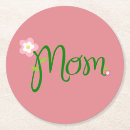 Mom Aardbei Roze Rond Papier Onderzetter