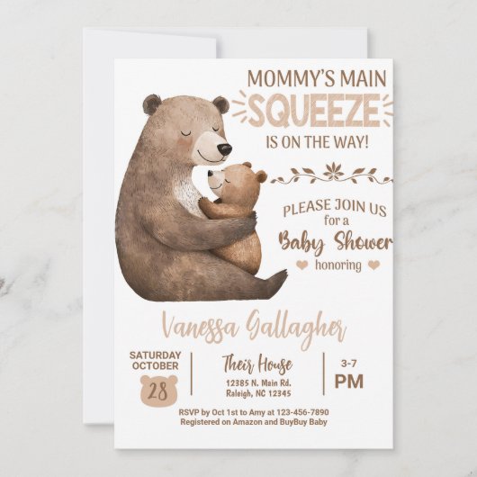 Mom and baby bear baby shower invitation. kaart (Voorkant)