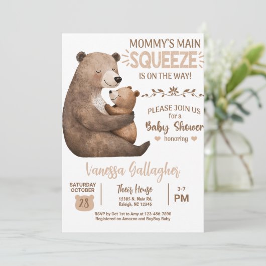 Mom and baby bear baby shower invitation. kaart (Staand voorkant)