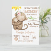 Mom and baby monkey baby shower invitation. kaart (Staand voorkant)