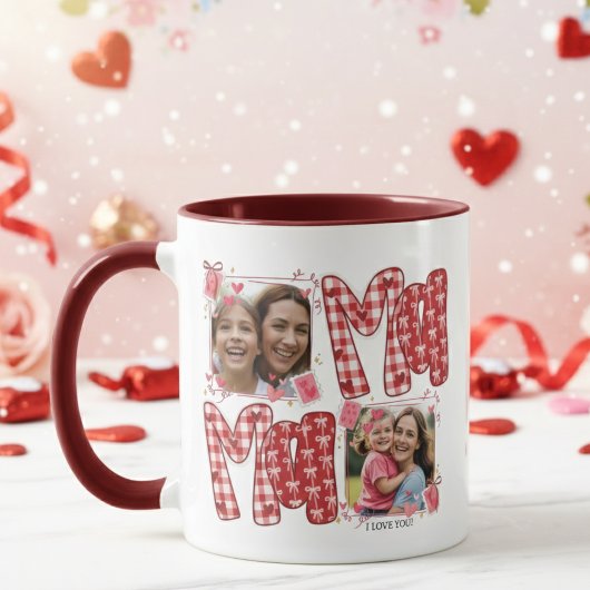 Mom and Child Valentine Hearts Pink Red Plaid Mok