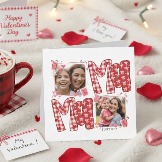Mom and Child Valentine Red Plaid Love Hearts Kaart
