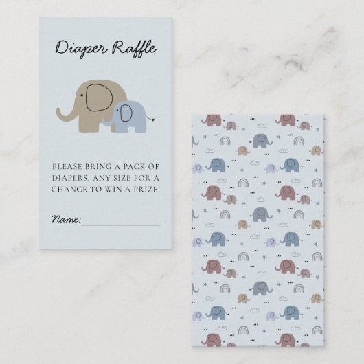 Mom Baby Elephant Baby shower Luier Raffle Ticket Informatiekaartje (Voorkant / Achterkant)