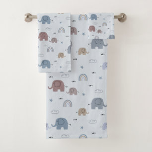 Mom & Baby Elephant Pattern Badhanddoek Set Bad Handdoek