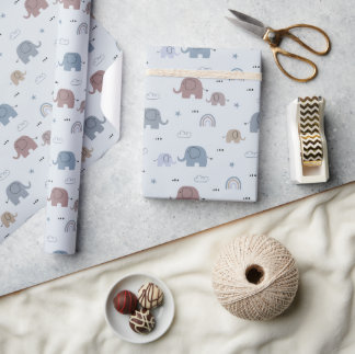 Mom & Baby Elephant Pattern Wrapping Papierrol Cadeaupapier