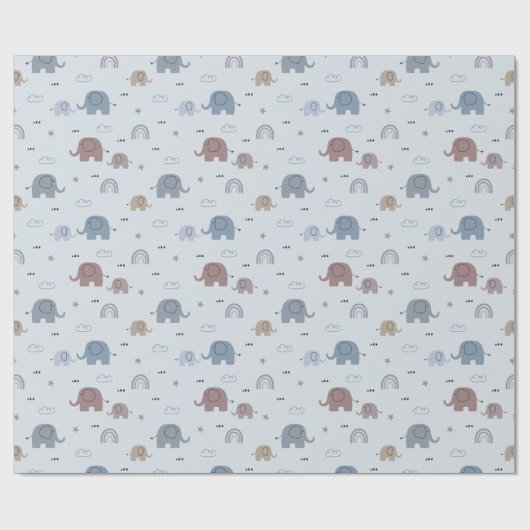Mom & Baby Elephant Pattern Wrapping Papierrol Cadeaupapier (Vlak)