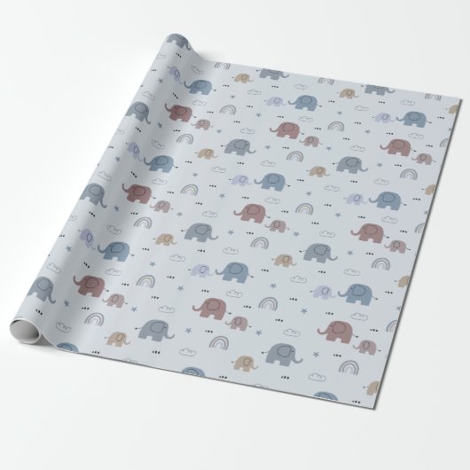 Mom & Baby Elephant Pattern Wrapping Papierrol Cadeaupapier (Uitgerold)