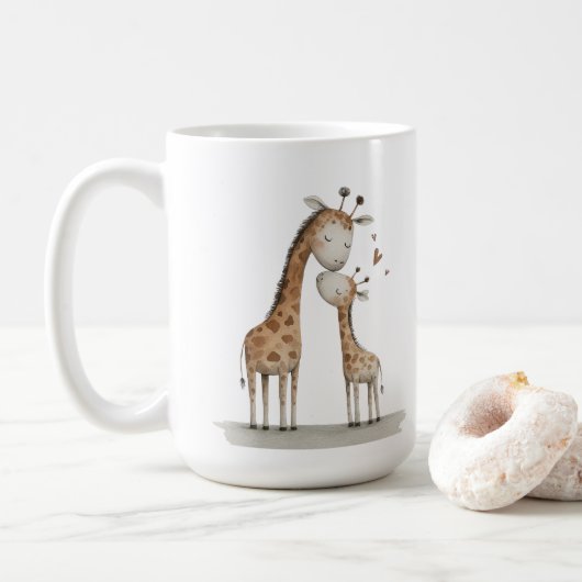 Mom & Baby Giraffe Cute Illustration Koffiemok (Met donut)