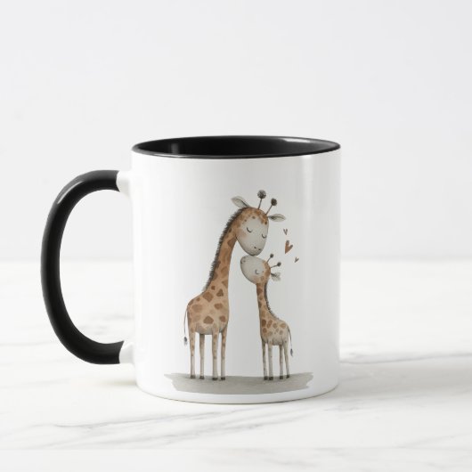 Mom & Baby Giraffe Cute Illustration Mok (Links)
