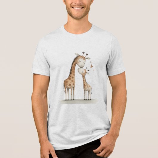 Mom & Baby Giraffe Cute Illustration Tri-Blend Shirt (Voorkant)