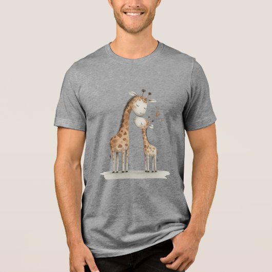 Mom & Baby Giraffe Cute Illustration Tri-Blend Shirt (Voorkant)
