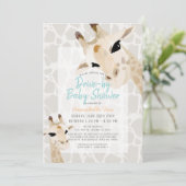 Mom & Baby Giraffe Greige Drive-by Baby shower Kaart (Staand voorkant)