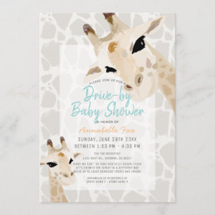 Mom & Baby Giraffe Greige Drive-by Baby shower Kaart