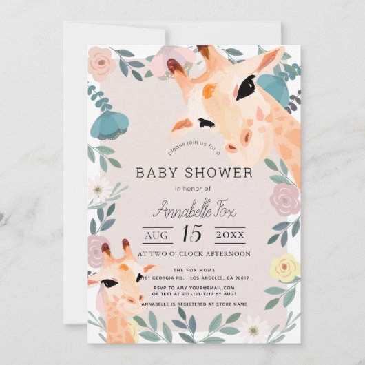 Mom & Baby Giraffe Roze Bloemen Baby shower Kaart (Voorkant)