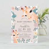 Mom & Baby Giraffe Roze Bloemen Baby shower Kaart (Staand voorkant)