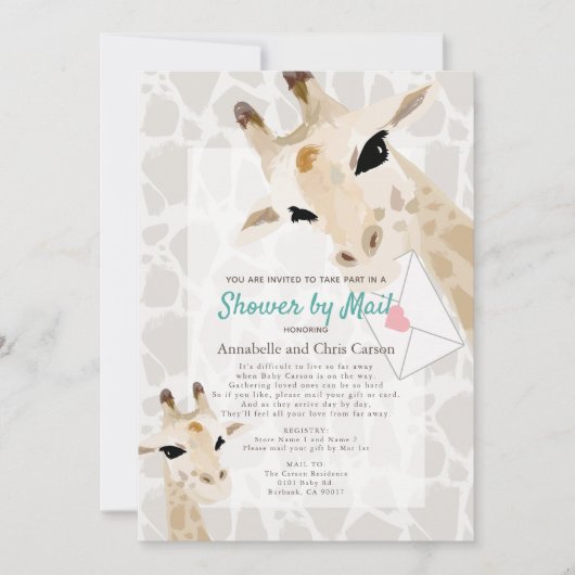 Mom & Baby Giraffe Waterverf Baby shower per post Kaart (Voorkant)