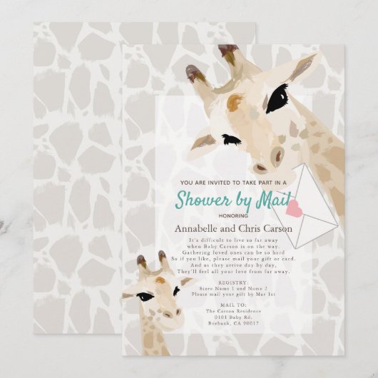 Mom & Baby Giraffe Waterverf Baby shower per post Kaart (Voorkant / Achterkant)