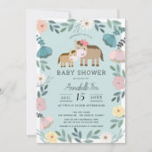 Mom & Baby Horse Blue Floral Garden Baby shower Kaart (Voorkant)