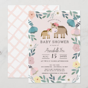 Mom & Baby Horse Roze Bloementuin Baby shower Kaart