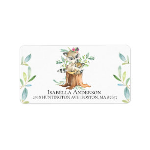Mom & Baby Raccoon Baby Shower Address Label