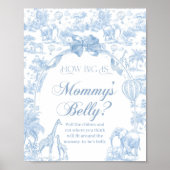Mom Belly Blue Toile Safari Animal Baby shower Poster (Voorkant)