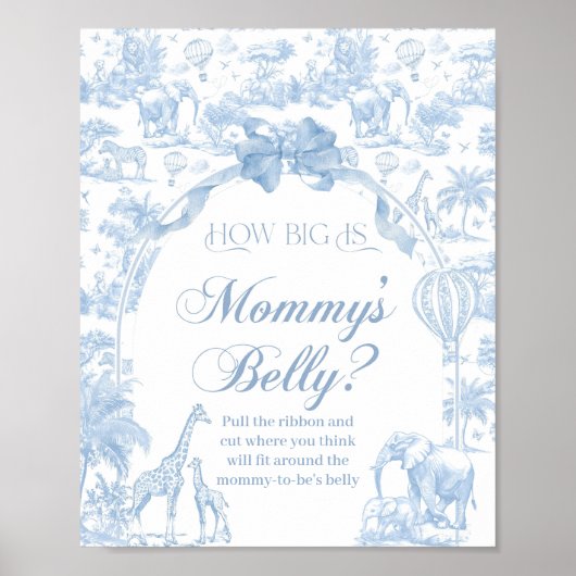 Mom Belly Blue Toile Safari Animal Baby shower Poster (Voorkant)