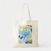 Mom Blauw Geel Bloemen Canvas tas